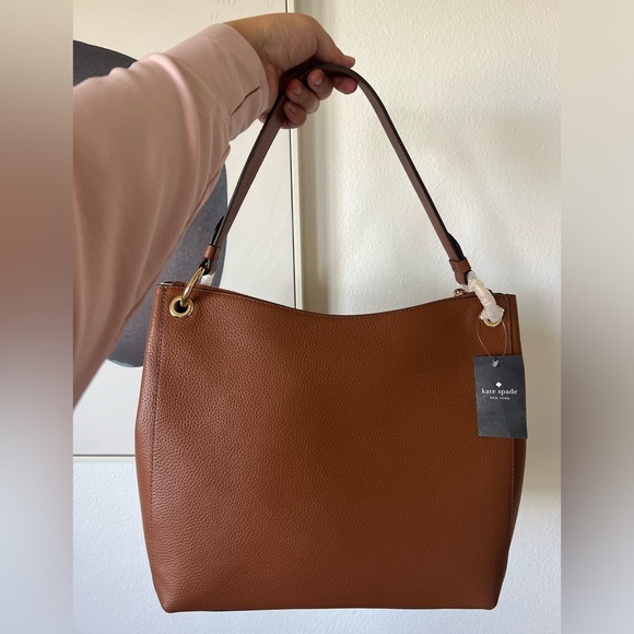 NEW WITH TAGS Kate spade pebbled leather shoulder bag brown hobo Kat - Picture 3 of 8